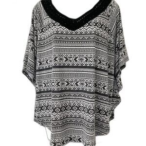 Cato Geometric Lace Detail Top Black White Size Large